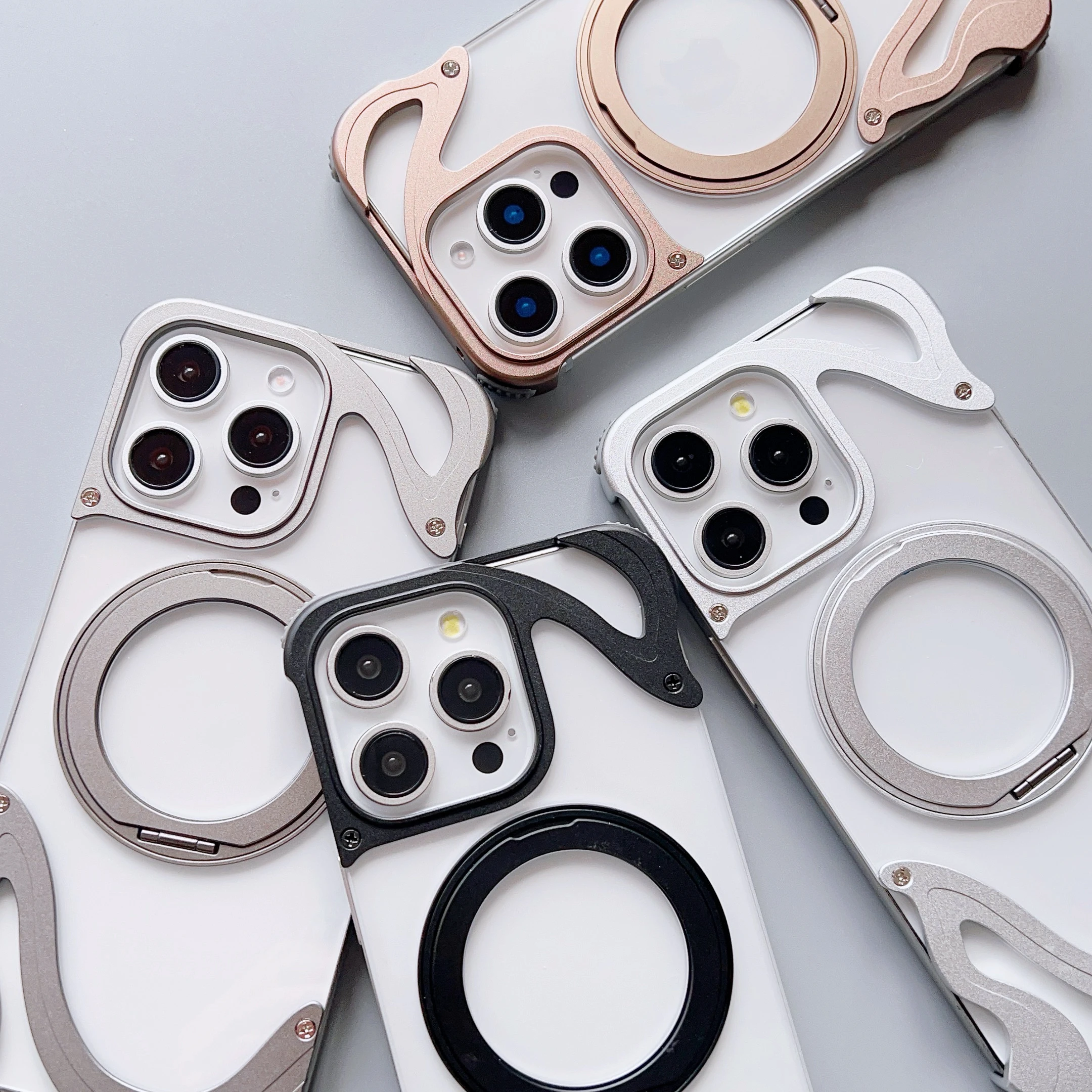 

For iPhone 16 Pro Max Magnetic Aluminum Alloy 360° Bracket Phone Case For iPhone 16 14 15 ProMax Transparent PC Shockproof Cover