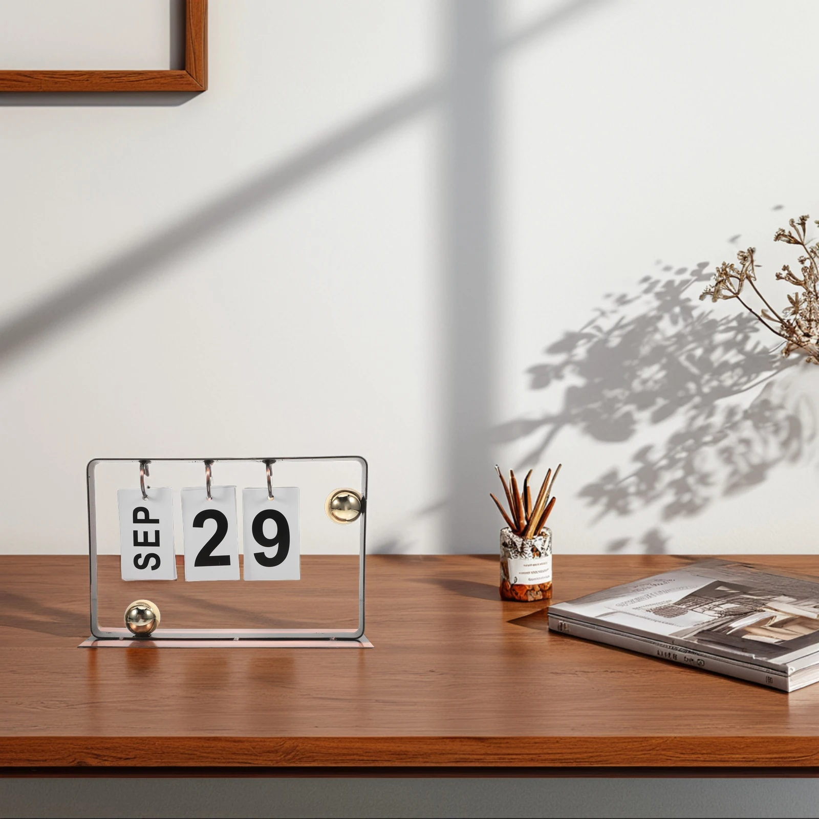 1pcs Desktop Calendar Rustic Metal Flip Design Perpetual Daily Schedule Stand Tabletop Office Decor Reusable Twin-Wire Ring