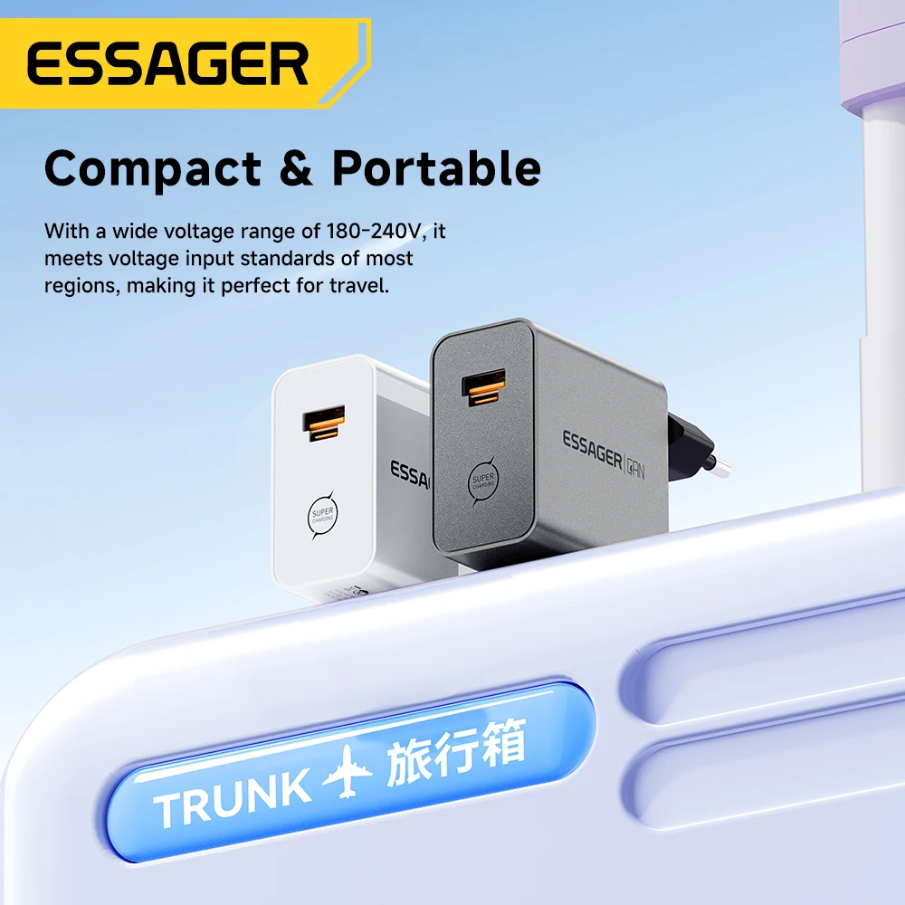 Essager 65W GaN Charger USB Charger 2 In 1 USB Type C Fast Charging Portable Quick Charging for Huawei  Samsung EU/US/UK Plug