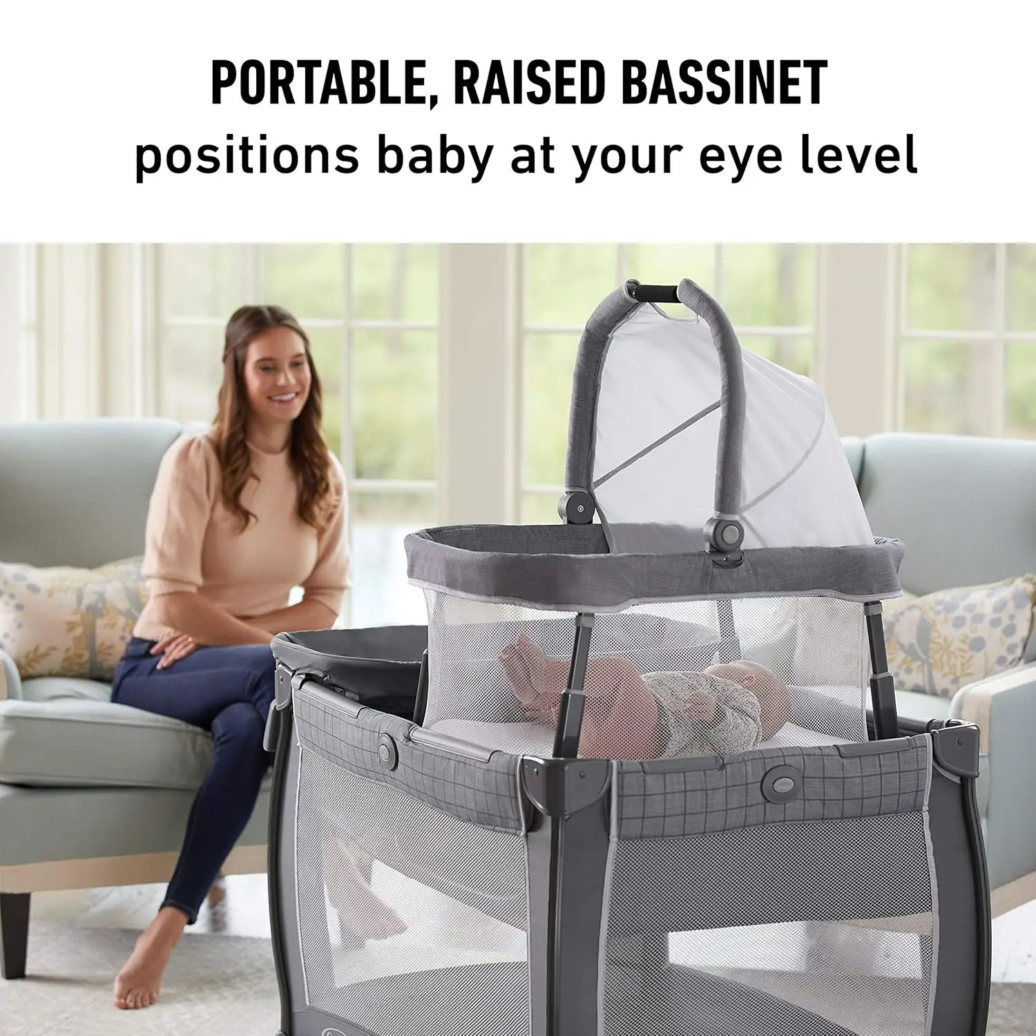 Portable Travel Bassinet Playard with Diaper Changer, Compact Fold for Home and Away Use
