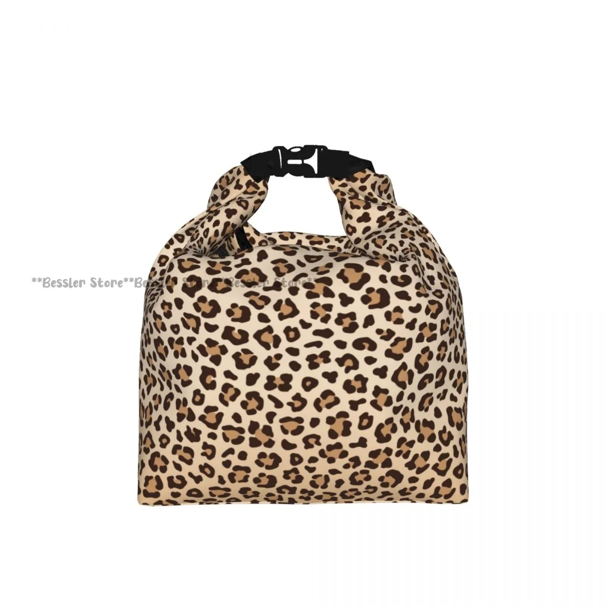 Portable Roll-top Insulated Cooler Lunch Bag Leopard Texture Thermal Food Bag for Travel Outdoor Camping