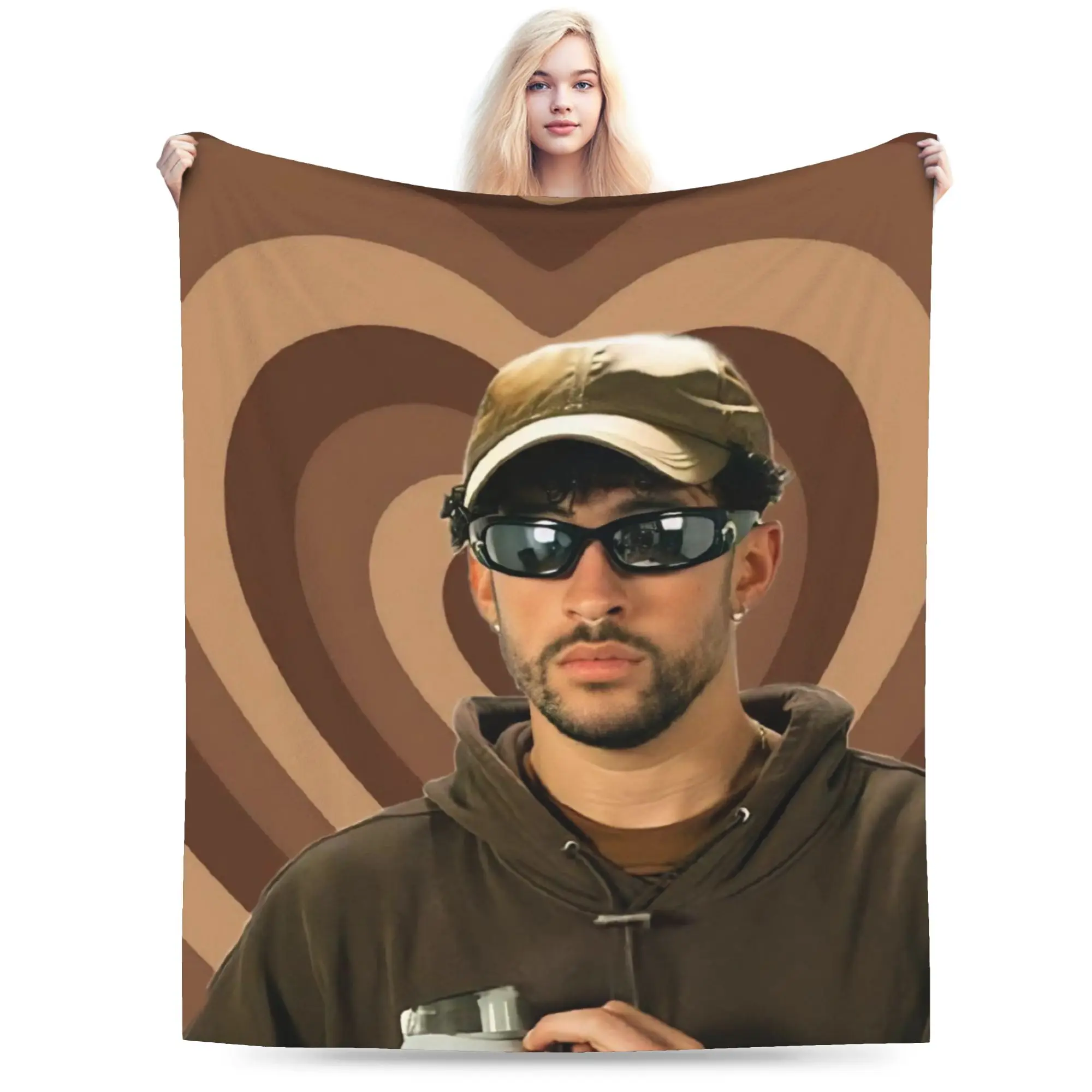 Bad Bunny Blankets Flannel Autumn/Winter  Multi-function Super Warm Throw Blanket for Bed Office Bedding Throws