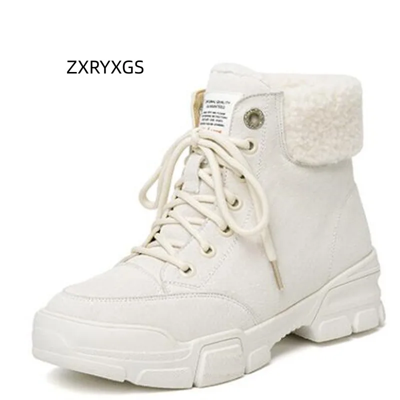 ZXRYXGS Frosted Leather Cross Strap Snow Boots Women\'s Non Slip Shoes Boots 2024 Winter Warm Plush Wool Boots Large Size