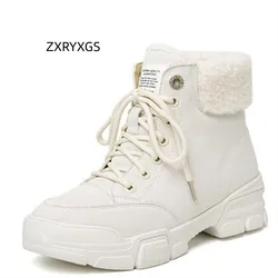 ZXRYXGS Frosted Leather Cross Strap Snow Boots Women's Non Slip Shoes Boots 2024 Winter Warm Plush Wool Boots Large Size