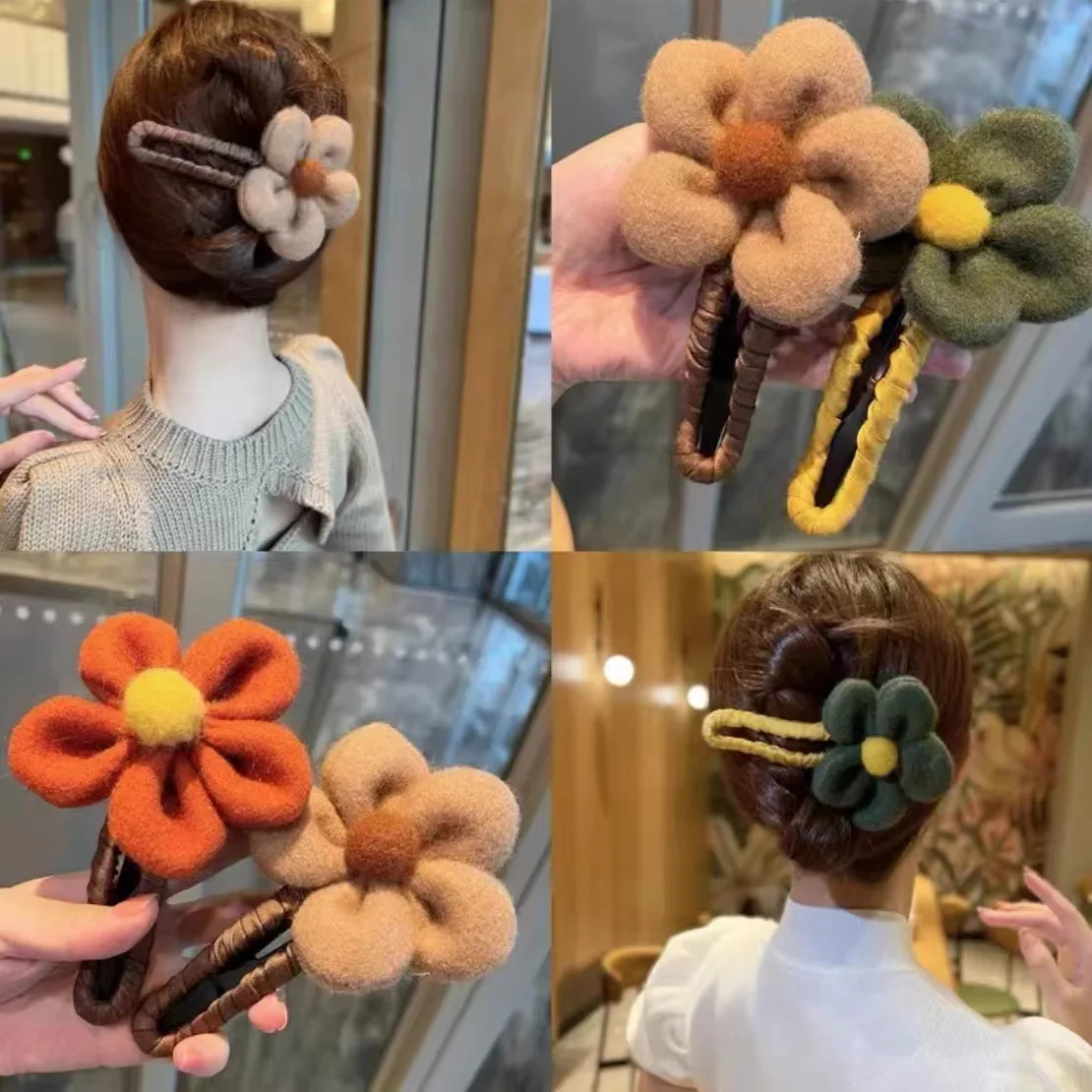 Large Size Flower Duckbill Clip Autumn Plush Flower Hairpin Women Girls BB Clip Ponytail Hair Claws Barrettes Hair Accessories