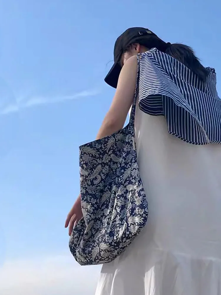Korean Style Large Capacity Floral Print Single Shoulder Crossbody Bag Casual Lazy Style Underarm Bag Satchel Tote Bag
