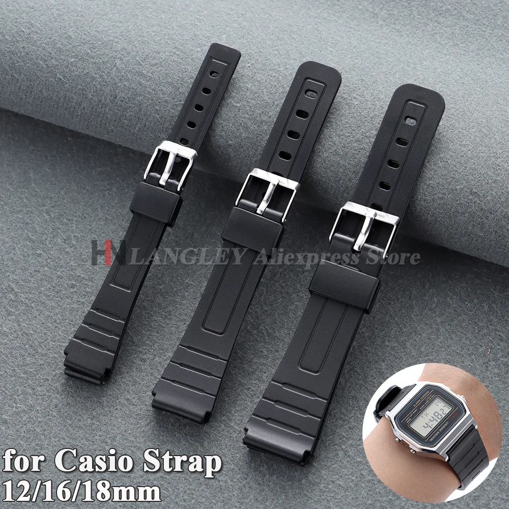 Silicone Watch Straps 12mm 16mm 18mm for Casio F91W F84 F105/108 W800H A158/168 AE1200/1300 SGW400 Waterproof Watch Accessories