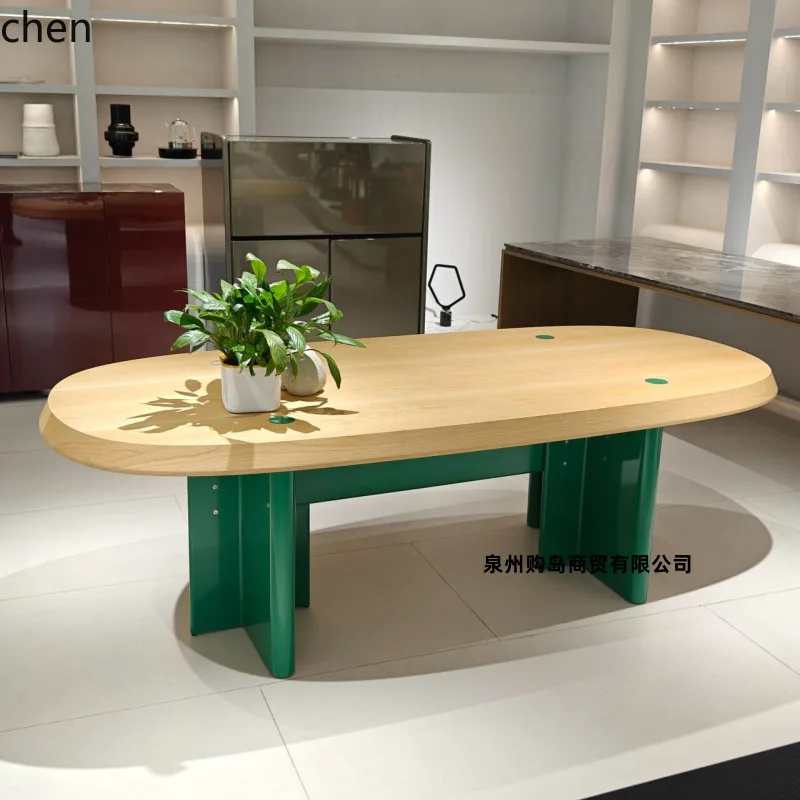 ZML Solid Wood Oval Dining Table Modern Minimalist Rectangular Office Conference Table
