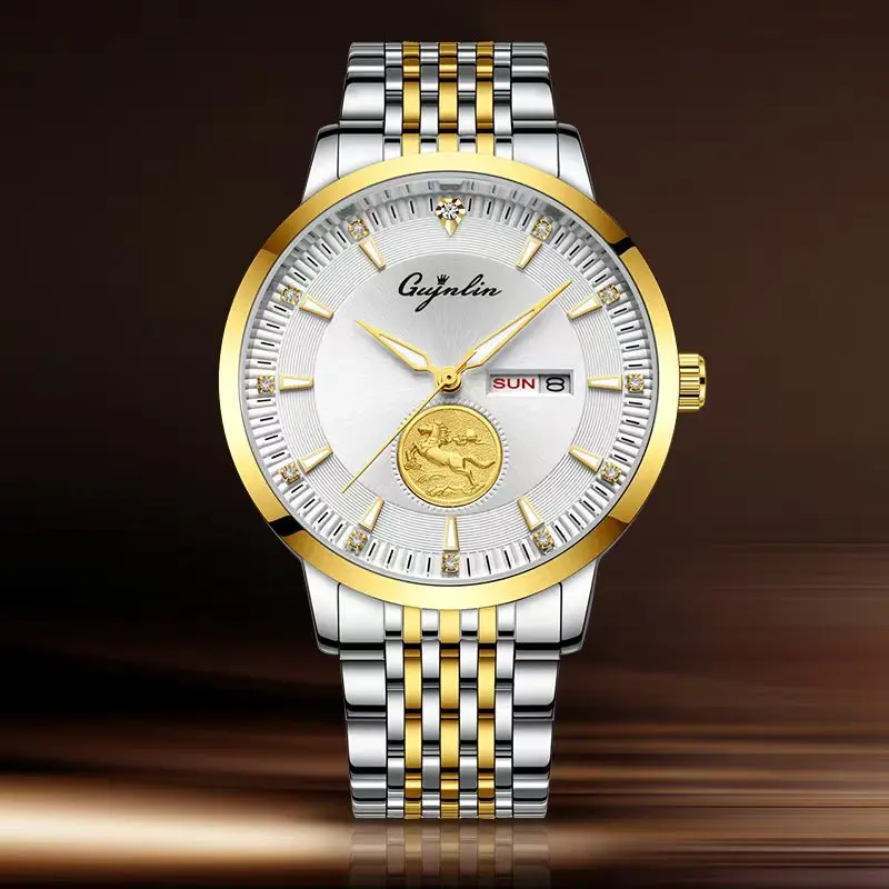 

Простые мужские кварцевые часы с ремешком из нержавеющей стали и календарем.