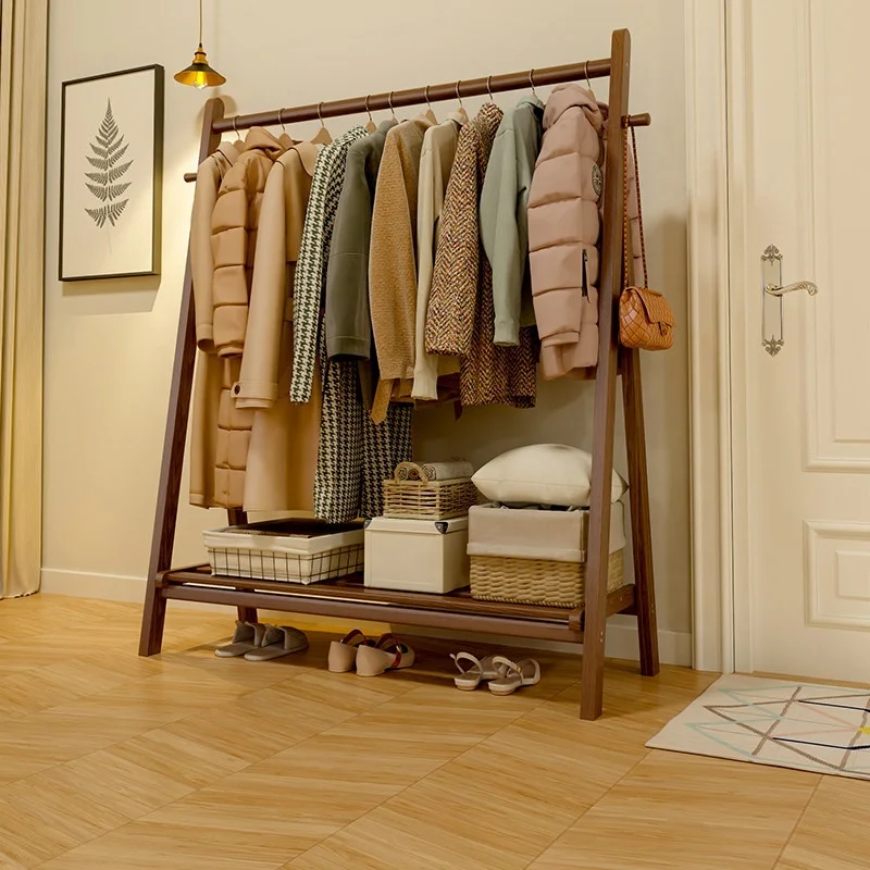 Custom Collapsible Solid Wood Foldable Coat Rack Floor Standing Nordic Clothes Hanger Stand Bedroom Entryway Home Use GYJ033