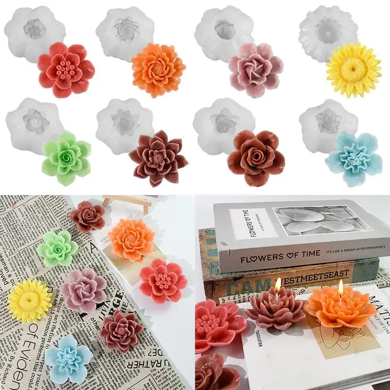 3D Flower Candle Silicone Mold DIY Chocolate Fondant Rose Cake Decor Flower Aromatherapy Plaster  Candle Ornaments Mold