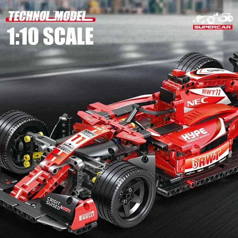 1280PCS Technical MOC Formula Racing Car Building Blocks DIY Red F1 Supercar City Sports Vehicle Bricks Toys For Children Gifts