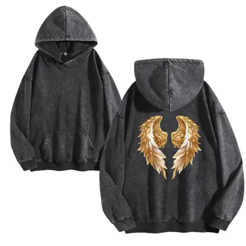 Silver Hawk All-Over Print 400GSM Distressed Washed Hoodie Unisex Oversized Streetwear Pullover Autumn/Winter Collection