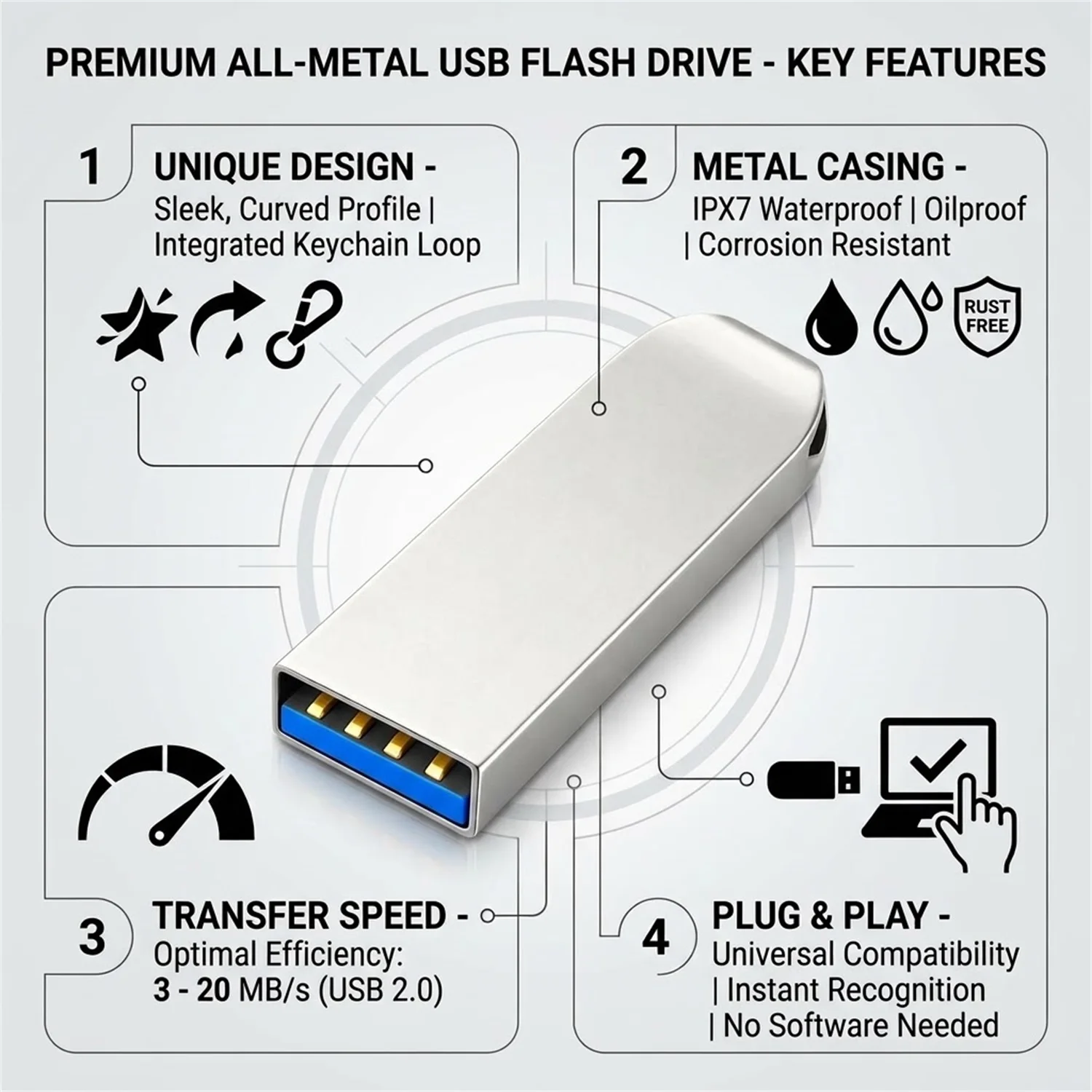Hot Sale Metal 2.0 USB Flash Drive 128GB Pen Drive 8GB 16GB 32GB 64GB Memory U Stick 2.0 High Speed Pendrive U Disk Memory Stick