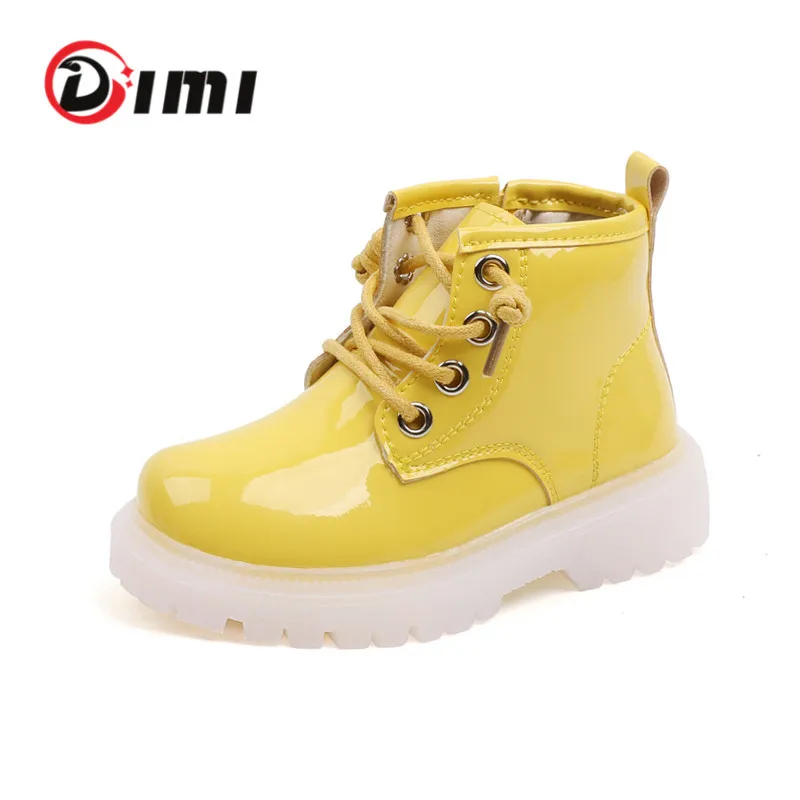 

DIMI 2023 Autumn New Children Boots Mirror Glossy Leather Boy Girl Casual Shoes Fashion Brand Rubber Non-Slip Zip Kids Baby Boot