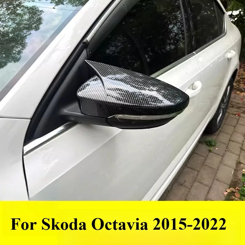 

For Skoda Octavia 2015-2022 Ox Horn Style Rearview Mirror Cover Side Mirror Housing Trim Car Exterior Styling Accessories