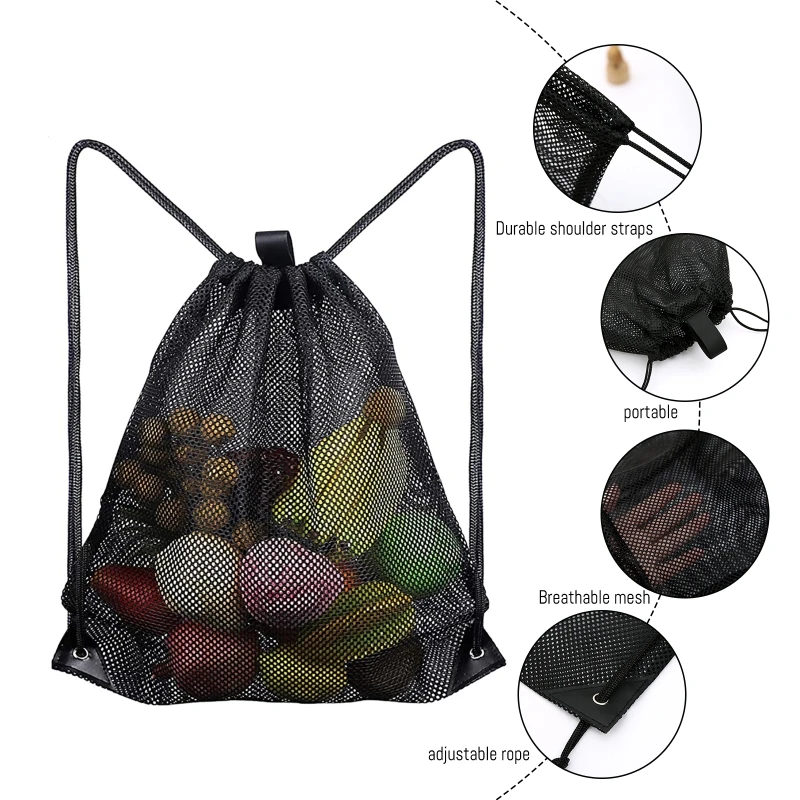 

Portable Mesh Drawstring Backpack Mesh Bags Multifunction Ventilated Bag for Soccer Ball Basketball Gym Sports Equipment Storage