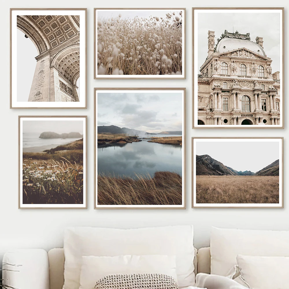 Building Reed Grass Wall Art Beige Dandelion Canvas Poster Print Pictures  Art Prints Lake Nordic Posters Bedroom Wall Decor
