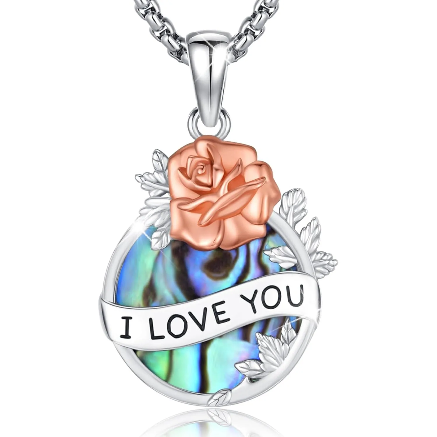 

Rose Necklaces Gifts for Women, 925 Sterling Silver Rose Abalone shell Necklace Jewelry Gift for Valentines Day Birthday