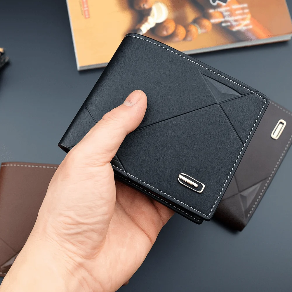 

Fashion Business Men's Short Wallet Casual Pu Leather Credit Card Holder Solid Color Cash Bag Coin Pocket Daily