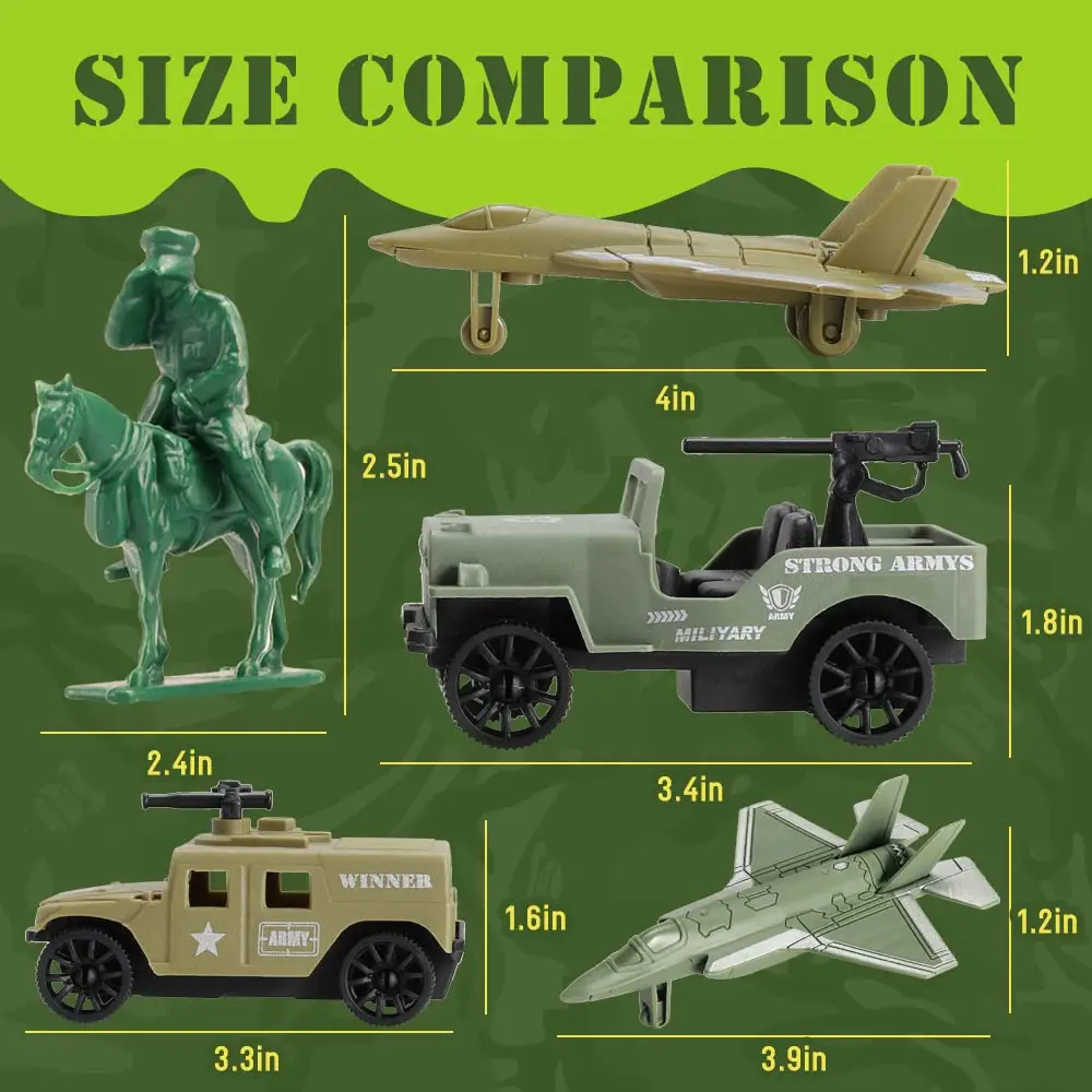 ViiKONDO Army Men Toy Military Playset Green vs Tan Soldier 36pcs Storage Bucket Armor Vehicle Model Jet Map Wargame Boy\'s Gift