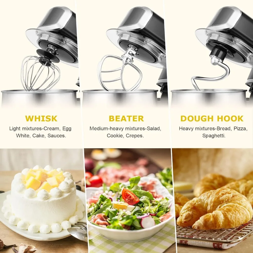 3.2Qt Food Mixers, Electric Food Mixer, 6 Speeds with Egg Whisk,Dough Hook,Flat Beater, Portable Kitchen Mixer