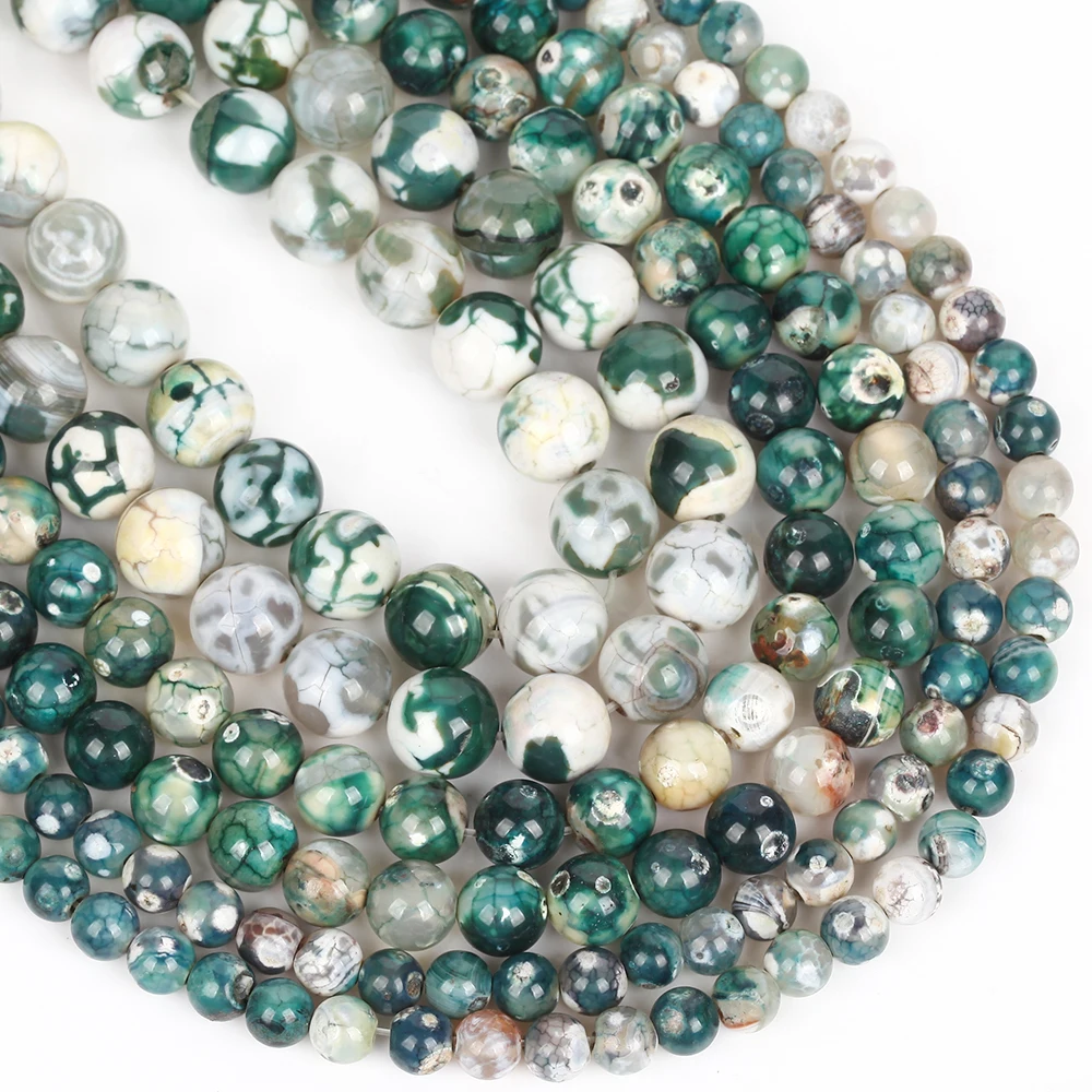 Natursteinperlen, 6–10 mm, dunkelgrüner Feuerachat, runde lose Abstandsperlen für die Schmuckherstellung, DIY-Armbänder, Ohrringe, Zubehör