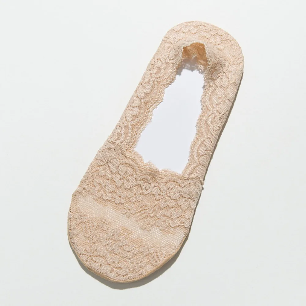Lace Design Lace Boat Socks Thin Material Cotton Material Invisible Socks Breathable Fabric Silicone Grip No-Show Socks