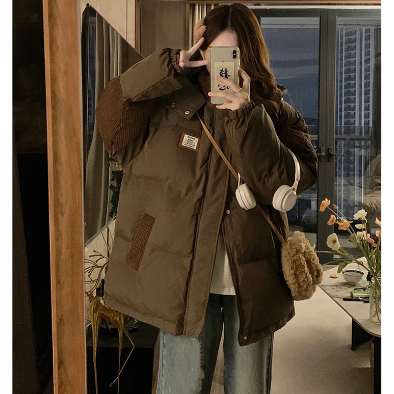 Brown Women Clothing Outerwear Top Hooded Jackets Fashion Streetwear Y2K Style High Street American 2023 Winter Female Coat