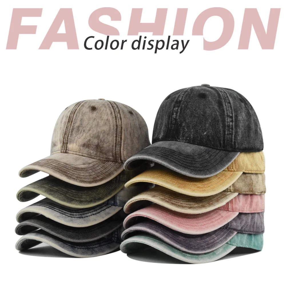 

Wide Denim Solid Color Baseball Washed Duckbill Cap Breathable Couple Curved Large Brim Sun Hat
