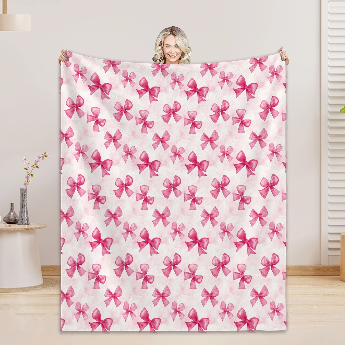 Rosa Schleifendecke, individuelle Bilder mit Fotos, Flanelldecken, Jahrestag, Mutter, Geburtstagsgeschenk, Überwurfdecke, Geschenke für Mama – Detail 1