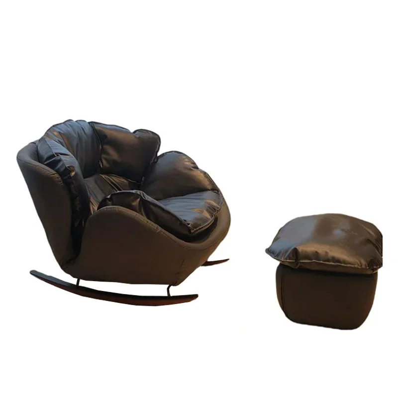 

Eggshell Rocking Chair | Oil Wax Skin Black | Single Lazy Sofa Rocking Chair Adults can lie down and sleep in the living room