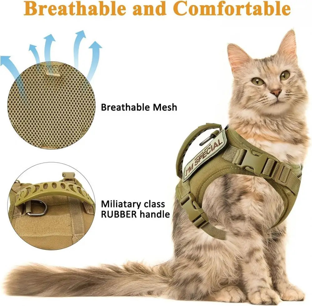 Tactical Cat Harness with Patches Puppy K9 Vest Soft Mesh Adjustable Pet Vest with Handle Harness for Small Dog Working Training