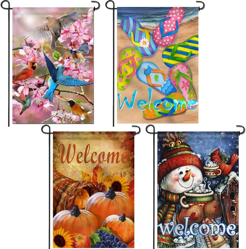 Anley Double Sided Premium Garden Flag, Seasonal Garden Flags Set 4 Seasons Series Spring Summer Autumn Winter Decorative Garden