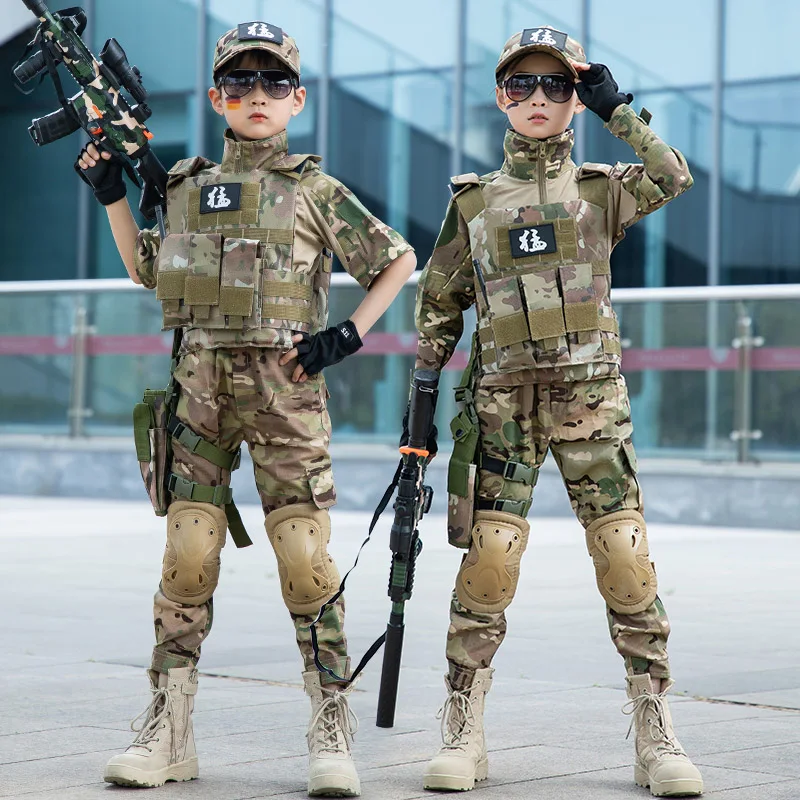 Crianças militar tático g3 camuflagem camisa uniforme conjunto trajes de soldado para crianças camuflagem calças superiores terno para meninos meninas