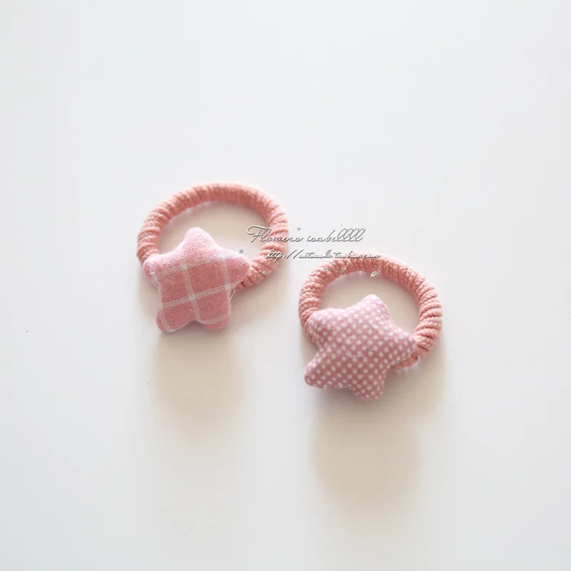 Kids Hair Bows Set 1PC Floral Beige Pink Fabric Elastic Ties No Tangle Hair Accessories for Toddler Girls