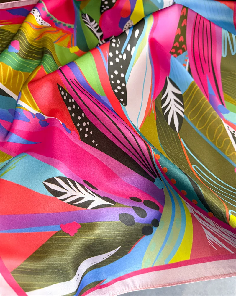 70x70cm Bedruckter Seidenschal für Damen, Weiches Satin-Halstuch, Haarband, Büro-Hijab, Kopftuch, Taschenband, Geschenk – Detail 3