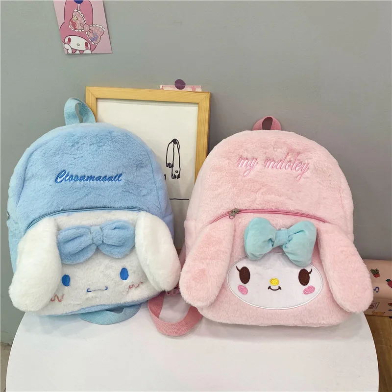 Mochila de felpa MINISO Kuromi Cinnamoroll & My Melody, bolso de hombro bonito de gran capacidad con diseño Kawaii