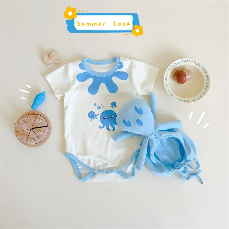 Funny Octopus Summer Baby Clothes Korean New Baby Boys Girl\'s One Piece Romper  Lovely  Bodysuit Infant Cotton Short Jumpsuit