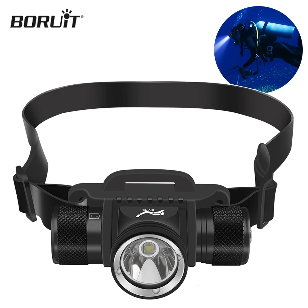 BORUiT HP900 Diving Headlamp 800 Lumen 18650/21700 Battery Torch IPX8 Waterproof Headlight For Fishing Camping Aluminum Alloy