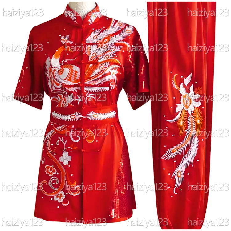 Embroidered phoenix Wushu uniform Kungfu costume Martial arts suit Changquan clothes Taolu for male female girl boy kids adults