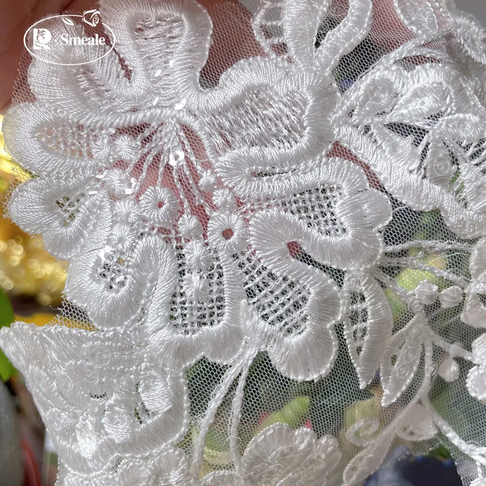 Gestickte Spitzenapplikation für Hochzeitskleider, Brautkopfschmuck-Accessoires, DIY Elfenbein-Patches, RS2735-2, 10 Stück, 5 Paare – Detail 3