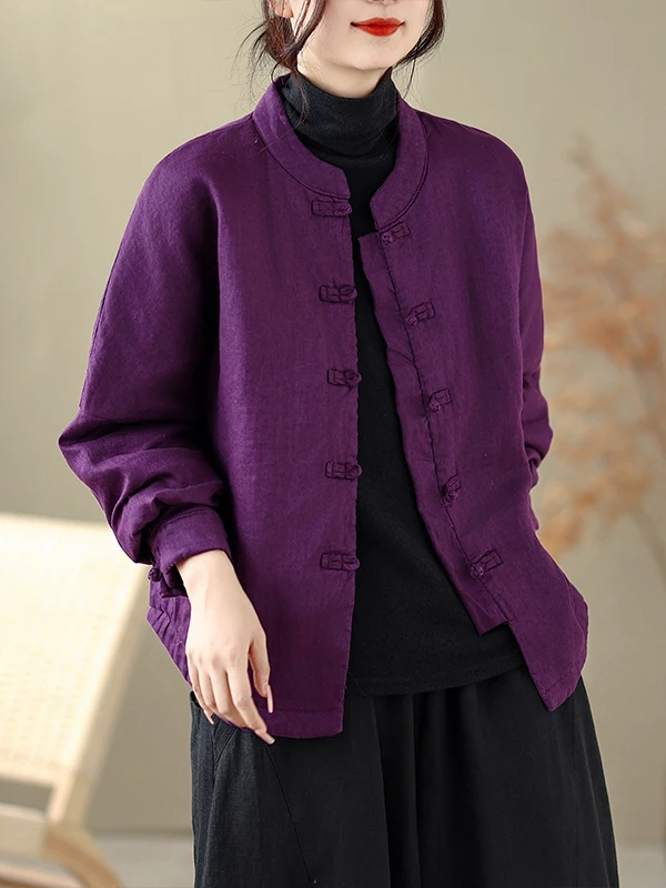 

Двухслойная одежда из чистого хлопка с воротником-стойкой на пуговицах Jaet в стиле ретро Sle, универсальная хлопковая одежда, верхняя одежда Ele Purple Tone