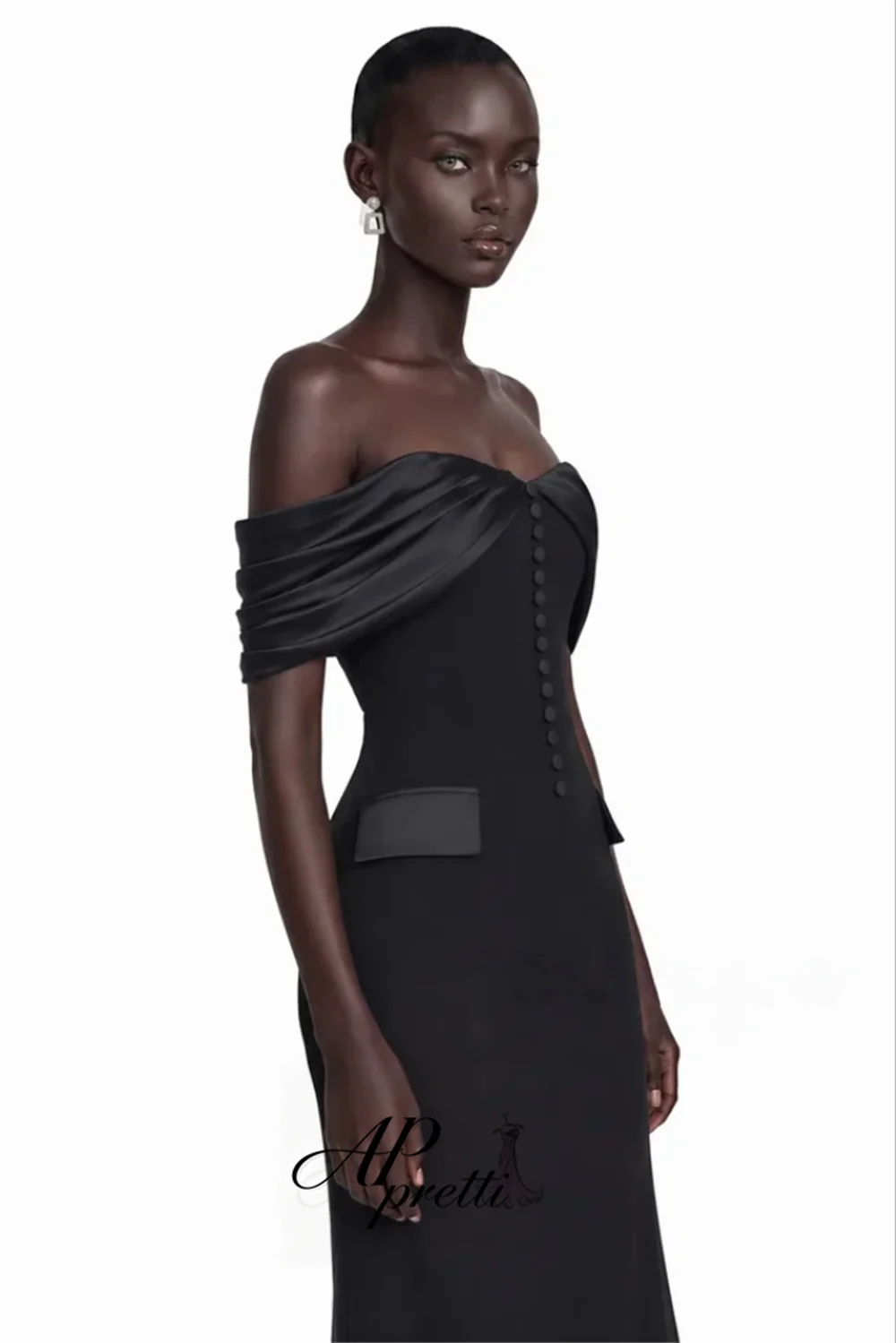 AP pretti Elegant Black Off The Shoulder Satin Evening Gown Dress Mermaid Back Slit Formal Party Dress Prom Gown Customized