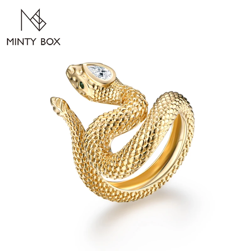 

MINTYBOX D Color Pear Cut Trendy Moissanite Ring for Women Soild 925 Sterling Silver Pure 14K Gold Snake Ring for Travel Gift