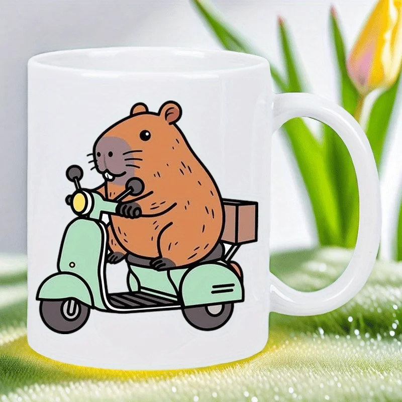 

Whimsical Hamster Scooter Ceramic Mug - Adorable White Coffee Cup with Cartoon Hamster Riding a Green Scooter, Perfect for Fun