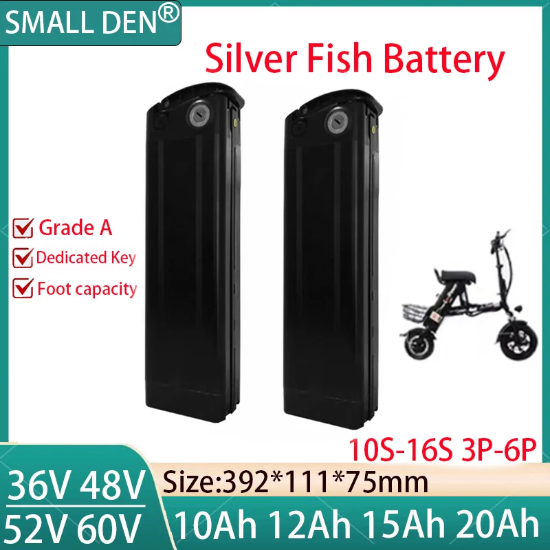 

New power full capacity, 18650 Silverfish battery, 36V 48V 52V 60V10AH 12AH 15AH 20AH lithium battery suitable for 0-1800W