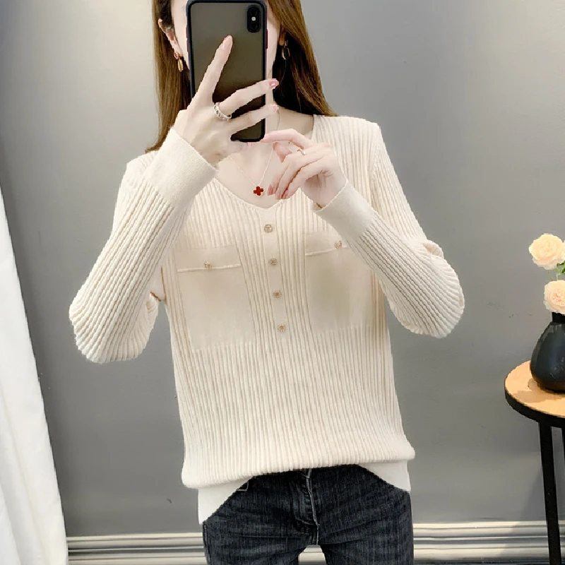 

High-End Women's Knitted V-Ne Sweater No Pilling Early Autumn New Arrival Long Sve Crew Ne Regular Thin Autumn Wi...