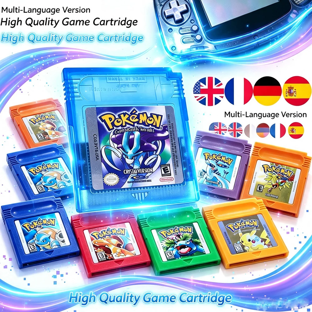 Pokémon Game Card GBC Pokémon Cartridge Bundle Red/Blue/Crystal/Gold/Silver/Yellow/Green Multilingual Card 2026 USA ESP FRA