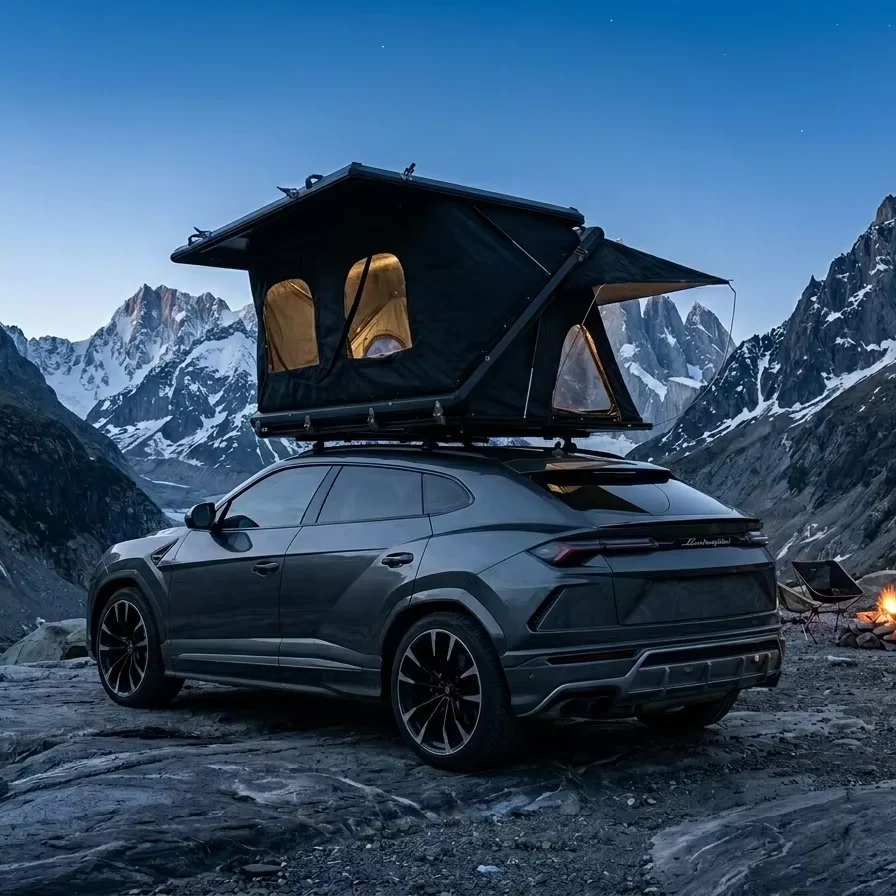 Four-Season Side-Opening ABS Hard Shell Rooftop Tent With Annex | Quick Open 3-4 Person Car Roof Top Tent With Mattress Ladder